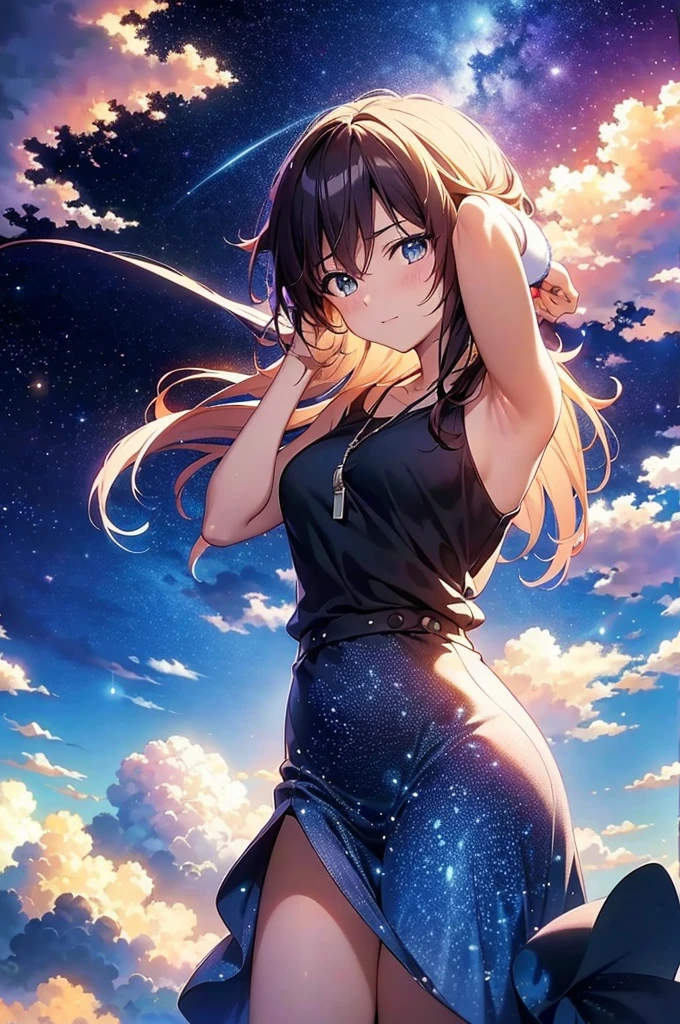 anime scenery of a guy and a girl standing on a rock looking at the sky, cosmic skies. by makoto shinkai, makoto shinkai cyril rolando, beautiful anime scene, romantic anime scene, anime sky, anime art wallpaper 4 k, anime art wallpaper 4k, anime art wallpaper 8 k, anime beautiful peace scene, in style of makoto shinkai, 4k anime wallpaper