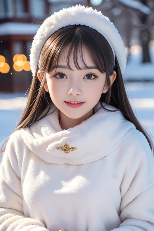 masterpiece, highest quality, One girl, (a beauty girl, Delicate girl:1.3), (19 years old:1.3), Definition of very fine particles, (Symmetrical eyes:1.3), (Snow scene background,The snow is shining and sparkling:1.2), (Warm winter clothes:1.2), Small breasts, Brown eyes, Parted bangs, Silver Hair,  girl, (Eye and facial details:1.0), (Get closer to the face, Zoom in on face, Face Focus:1.0),Duck Mouth,The best smile, 8k, 디즈니 스타일, (Alebrijes Art Style), 유화, 콤플렉스, (((살아있는 강아지를 안고있다))), 새끼 강아지,