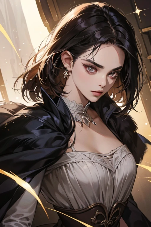Aramis' skin was a light shade and had ark eyes. Her facial structure was sharp yet smooth completed with her short dark hair as well as her dark thin eyebrows. SPARKLE; GLITTER