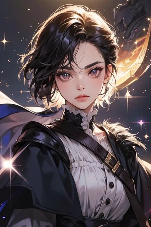 Aramis' skin was a light shade and had ark eyes. Her facial structure was sharp yet smooth completed with her short dark hair as well as her dark thin eyebrows. SPARKLE; GLITTER