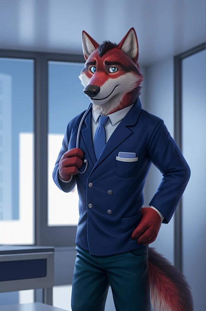 Ivan Fedorovich Wolfbach (Novosibirsk) ,tall handsome, wolf,young, 24 years, brown fur,Kind,(red body:1.3),beautiful blue eyes,Novosibirsk,dressed,blazer, lifeguard uniform, зеленый blazer, White shirt, black tie, Green pants,doctor's chevrons, Ambulance, canine, wolf, detailed fur, male, antro, paw pads, finger claws,At the viewer, 5 fingers, paws, 5 fingers, smile, wrist watch, т nextel,by xenoforge, (difficult, high detail, digital photography, soft focus, RAW variety of theater,Very close to the camera сидит, office,Novosibirsk, smile, good mood, positive, Very close to the camera,Russian Emergency Situations Ministry,
Photorealism, realistic, photorealistic, digital style, Subsurface scattering,I look at the viewer, в office, nursing brother, syringes, stethoscope,
masterpiece, Best quality, ultra realistic, 8 k)
