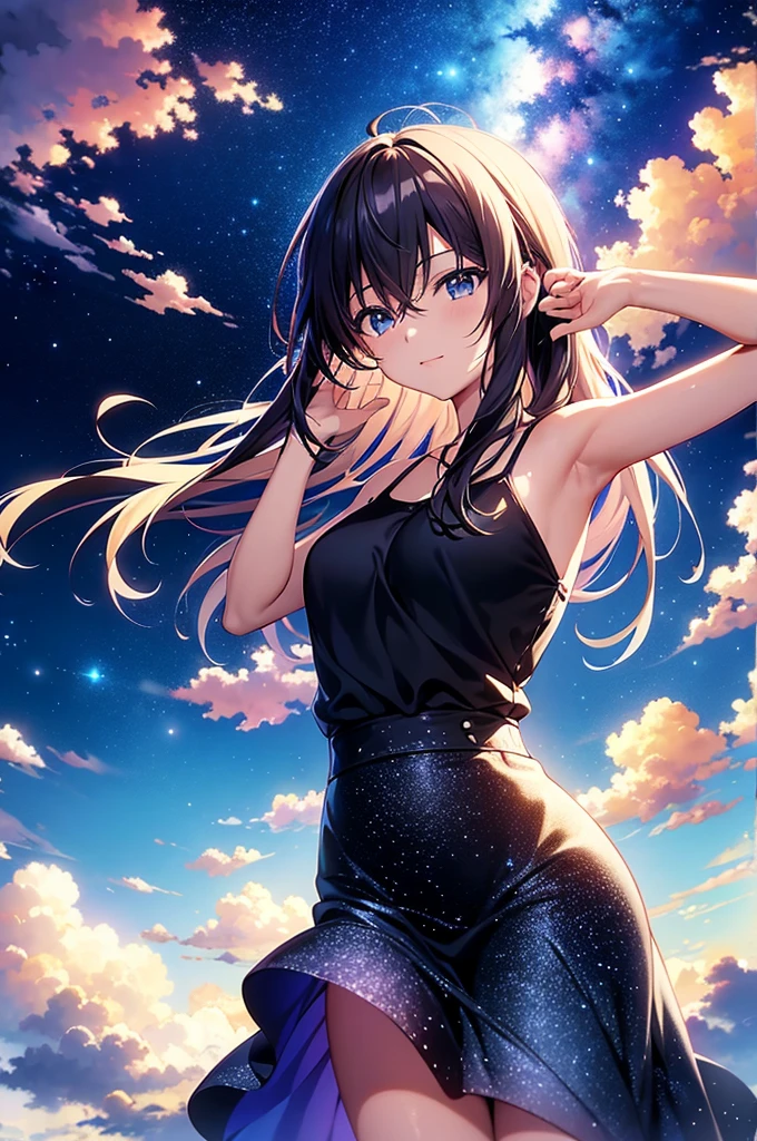 anime scenery of a guy and a girl standing on a rock looking at the sky, cosmic skies. by makoto shinkai, makoto shinkai cyril rolando, beautiful anime scene, romantic anime scene, anime sky, anime art wallpaper 4 k, anime art wallpaper 4k, anime art wallpaper 8 k, anime beautiful peace scene, in style of makoto shinkai, 4k anime wallpaper
