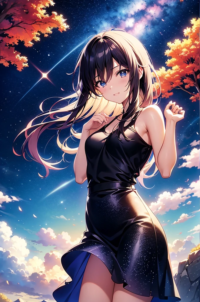 anime scenery of a guy and a girl standing on a rock looking at the sky, cosmic skies. by makoto shinkai, makoto shinkai cyril rolando, beautiful anime scene, romantic anime scene, anime sky, anime art wallpaper 4 k, anime art wallpaper 4k, anime art wallpaper 8 k, anime beautiful peace scene, in style of makoto shinkai, 4k anime wallpaper
