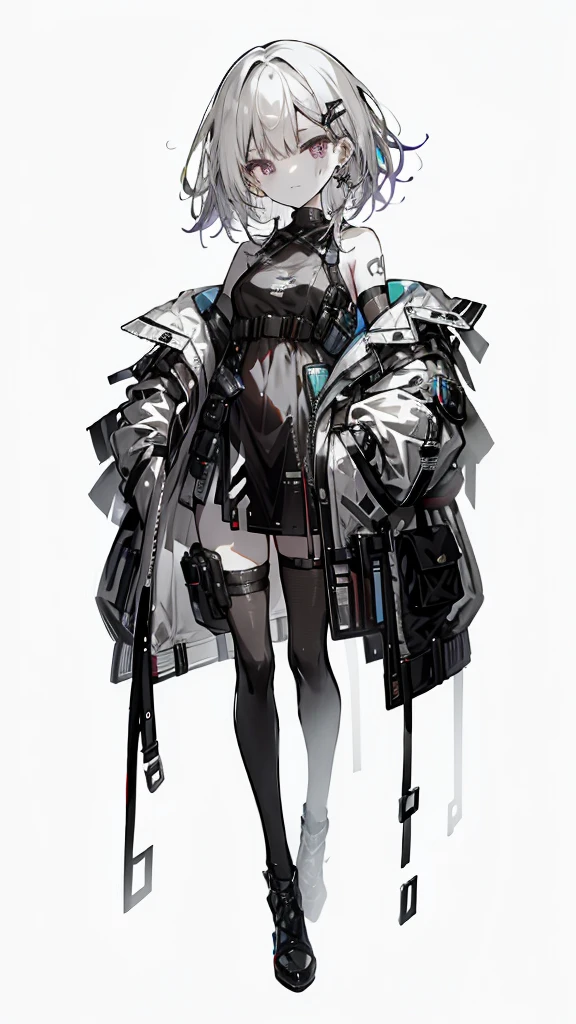 1 girl, short yellow hair, cyberpunk, Alice in Wonderland, black high heels, hand in pocket, best quality, 4k, 8k, highres, masterpiece:1.2, ultra-detailed, realistic, photorealistic, photo-realistic:1.37, HDR, UHD, studio lighting, ultra-fine painting, sharp focus, physically-based rendering, extreme detail description, professional, vivid colors, bokeh, concept art