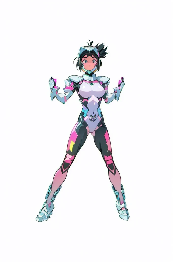 (My Hero Academia Style), (((Agnes Gru))), (((Despicable Me))), (((1Girl))), (((solo))), (((grow up))), (((female))), (((young woman))), (((teenager))), (((medium breasts))), (((wide hips))), (((toned thighs))), (((slightly marked muscles))), (((Futuristic White Armor with neon pink details))), (((Futuristic armor with neon pink details))), (((Futuristic armor))), (((White armor with neon pink details))), (((white armor))), (((armor with neon pink details))), (((black hair))), (((straight bangs))), (((high ponytail))), (((neon pink face shield visor))), (((face shield type visor))), (((pink face shield type visor))), (((neon face shield type visor))), (((perfect anatomy))), (((perfect hands))), (((perfect face))), (((super detailed))), ((((full body photo:1.5)))),