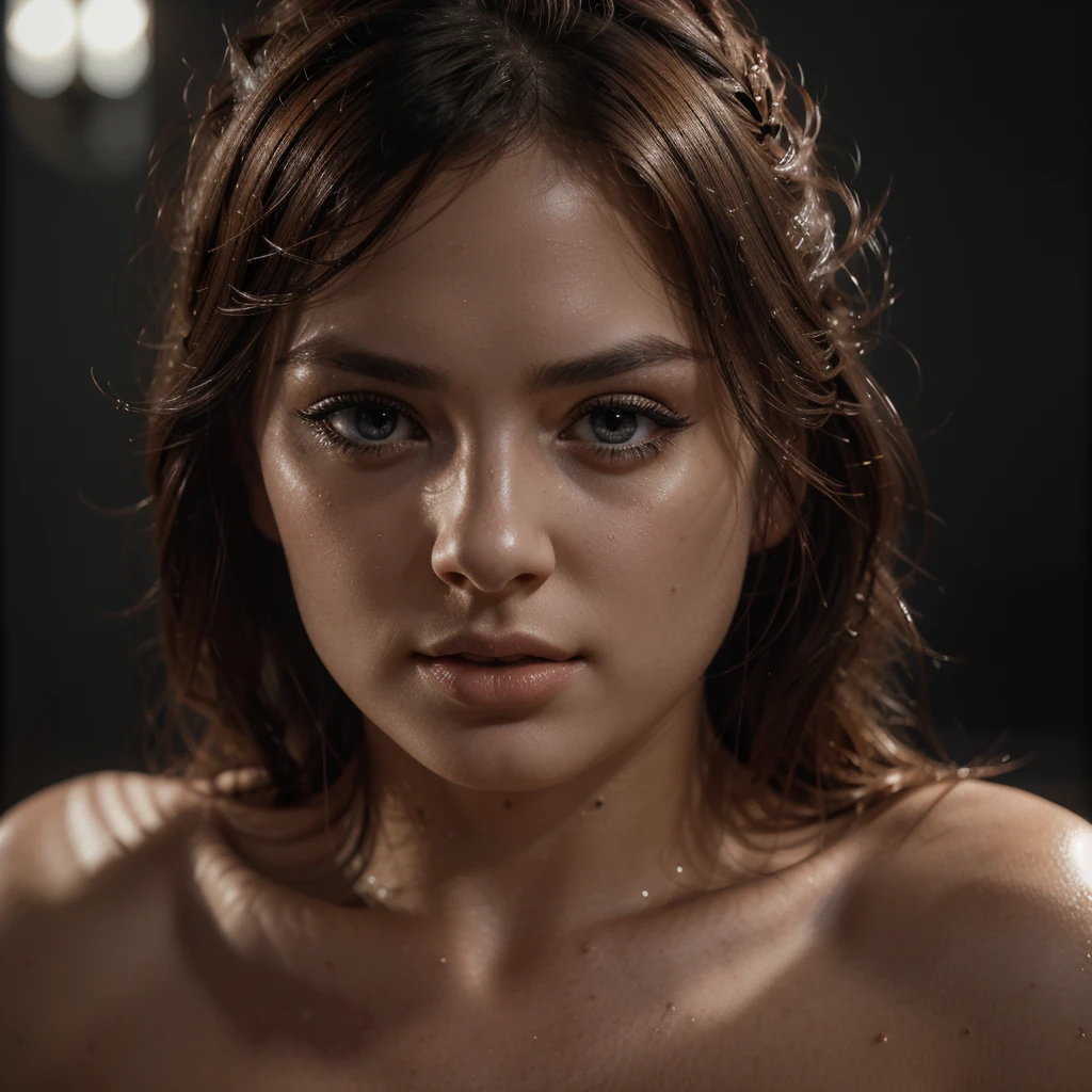 detailed portrait, kneeling woman, naked, taken from behind, beautiful detailed eyes, beautiful detailed lips, extremely detailed face, long eyelashes, studio lighting, cinematic lighting, dramatic lighting, chiaroscuro lighting, volumetric lighting, high quality, cinematic, hyper-realistic, photorealistic, 8k, intricate details, masterpiece, award winning, breathtaking, highly detailed