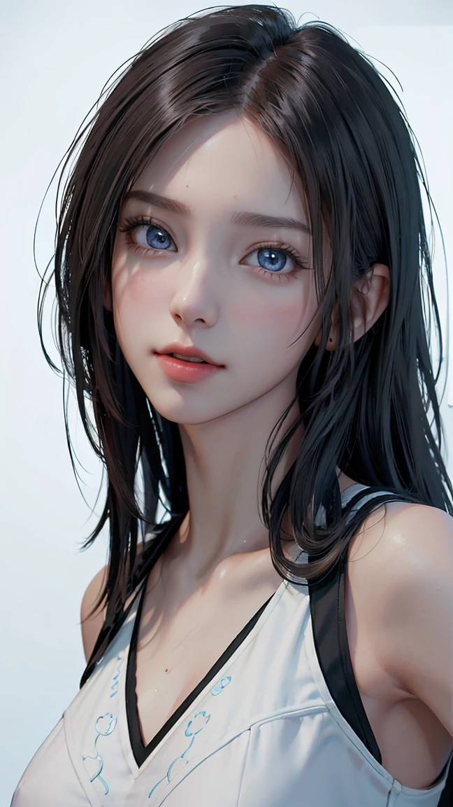 a cut girl with long hair, wearing , full-body, white background, clean background, full body shot:1.2, Detailed face, detailed eyes, detailed nose, detailed mouth,one-piece swimsuite,((UHD,masterpiece,super detail,award winning:1.4,best quality:1.2,highres,high quality))