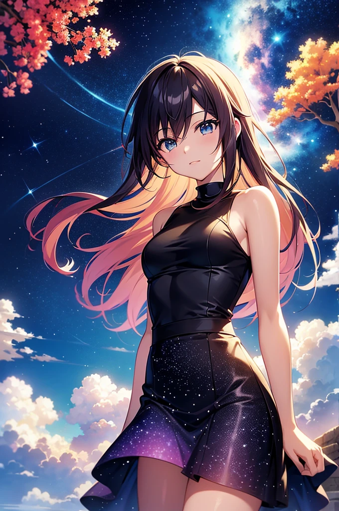 anime scenery of a guy and a girl standing on a rock looking at the sky, cosmic skies. by makoto shinkai, makoto shinkai cyril rolando, beautiful anime scene, romantic anime scene, anime sky, anime art wallpaper 4 k, anime art wallpaper 4k, anime art wallpaper 8 k, anime beautiful peace scene, in style of makoto shinkai, 4k anime wallpaper