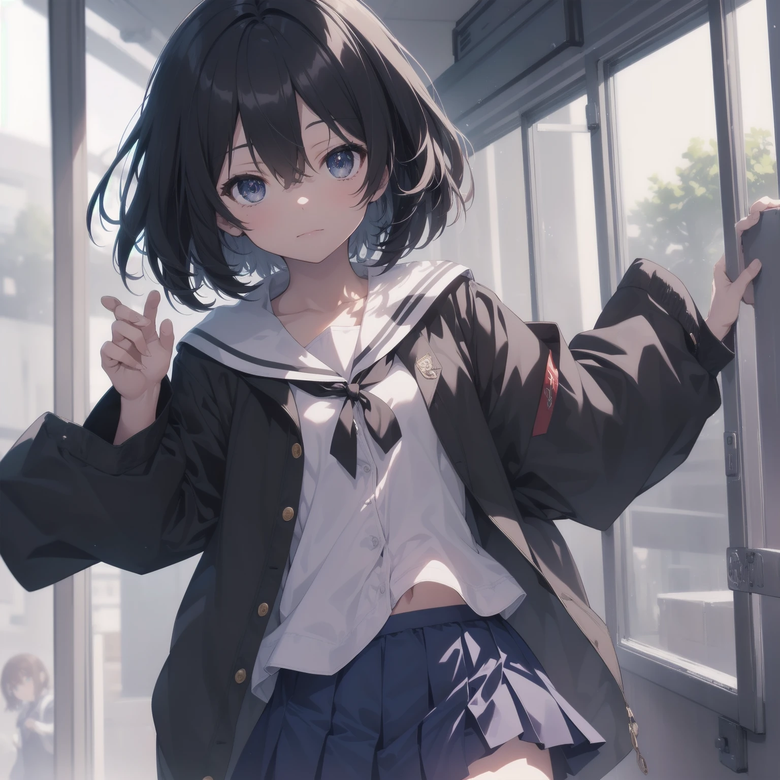 ultra-absurdres-Top quality by artist God, ultra-detailed, high resolution, anime moe artstyle, best anime 8k konachan wallpaper, pixiv contest winner, pool:2810, perfect anatomy,break, 1girl, (Please draw a girl walking sleepily to school alone. )break,(Solo,little female, 13-year-old:1.3),Full limbs, complete fingers,a junior high school student, (very short hair), short cut, flat chest, , small butt, small black eyes, beautiful detailed eyes, well-proportioned iris and pupils, expressive eyes, highres detailed hair, soft expression, salor school_uniform, sailor collar, serahuku, bow, pleated skirt,(Detailed Lighting), (Detailed background), in the School commute route. break,super detailed skin, Best cinematic lighting powered by famous artist, 8k,beauty illustration,photoshop_(medium),very aesthetic,break,((artist:hana_kazari )), artist:clamp ,artist:carnelian ,artist:kantoku ,
