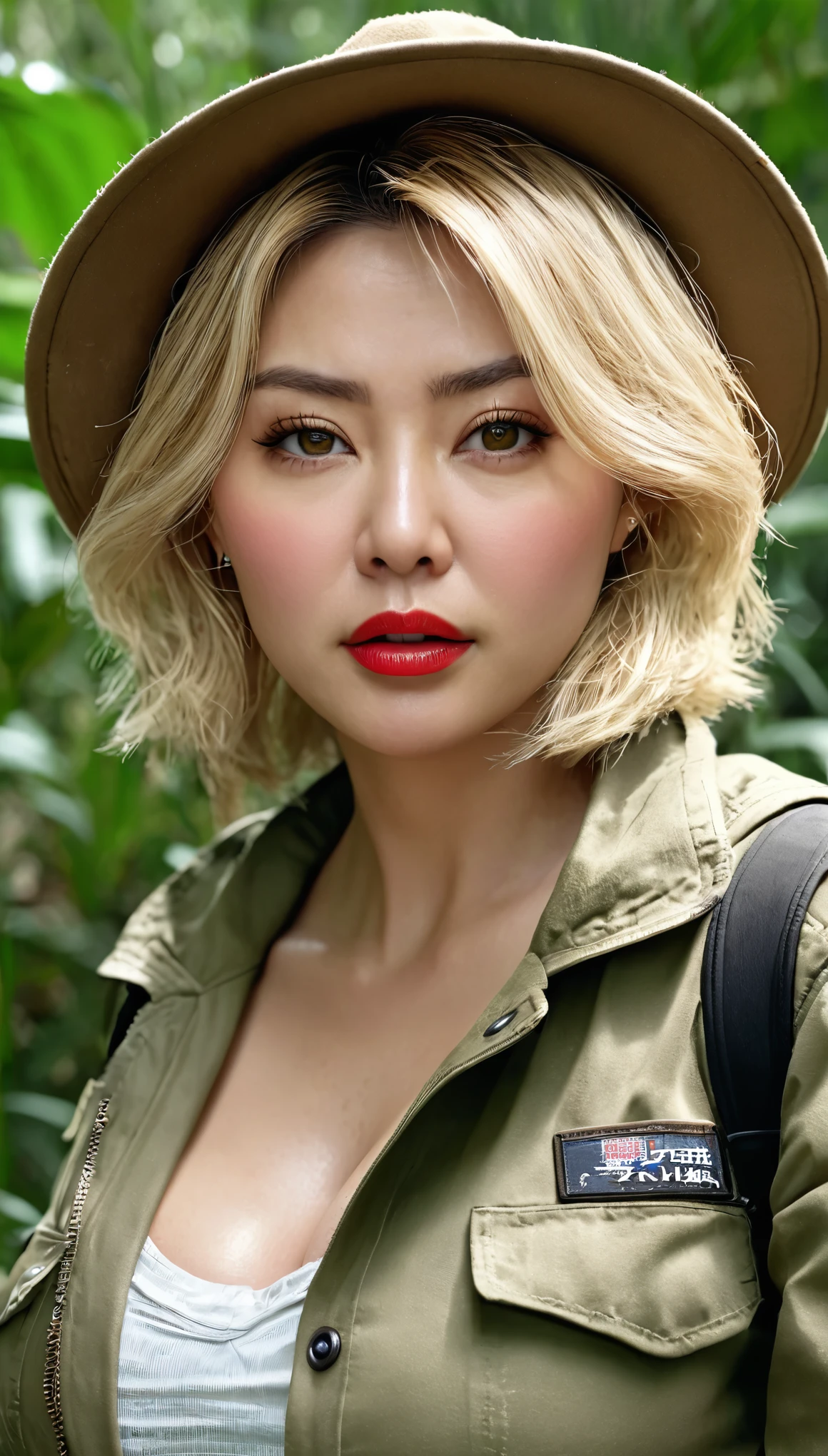 (Hyper Real)、Female Explorer、
Big big 、Beautiful woman High resolution High resolution Realistic short hair blonde、Mature Woman、Middle-aged women、(((Big big boobs)))、(( Big big cleavage))、Fine skin、超High resolution、Realistic、Plump figure、Angry face、中年Beautiful woman、Beautiful expression、 Fine green eyes、blonde、Fluffy long hair、非常に繊細でFine skin、35Explorer woman、(Female Explorer)、(Being in a very deep jungle)、Female Explorer、Big big cleavage、(((Big Ass)))、Bright red lips、(((Wearing a khaki jacket)))、Wearing a brown hat、(((alone)))、