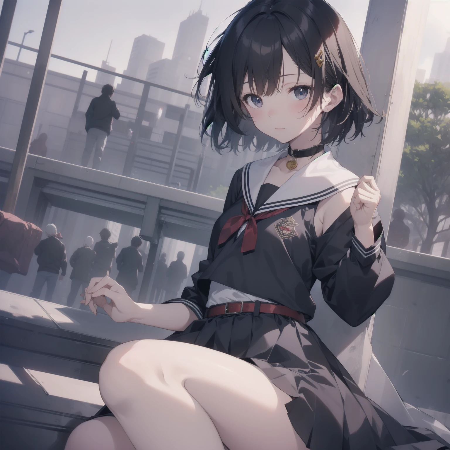 ultra-absurdres-Top quality by artist God, ultra-detailed, high resolution, anime moe artstyle, best anime 8k konachan wallpaper, pixiv contest winner, pool:2810, perfect anatomy,break, 1girl, (Please draw a girl walking sleepily to school alone. )break,(Solo,little female, 13-year-old:1.3),Full limbs, complete fingers,a junior high school student, (very short hair), short cut, flat chest, , small butt, small black eyes, beautiful detailed eyes, well-proportioned iris and pupils, expressive eyes, highres detailed hair, soft expression, salor school_uniform, sailor collar, serahuku, bow, pleated skirt,(Detailed Lighting), (Detailed background), in the School commute route. break,dewy skin, perspiration on the skin,skin texture, fine lines, pores, natural imperfections,light reflections, glossy skin, shiny skin,break, Best cinematic lighting powered by famous artist, 8k,beauty illustration,photoshop_(medium),very aesthetic,break,((artist:hana_kazari )), artist:clamp ,artist:carnelian ,artist:kantoku ,