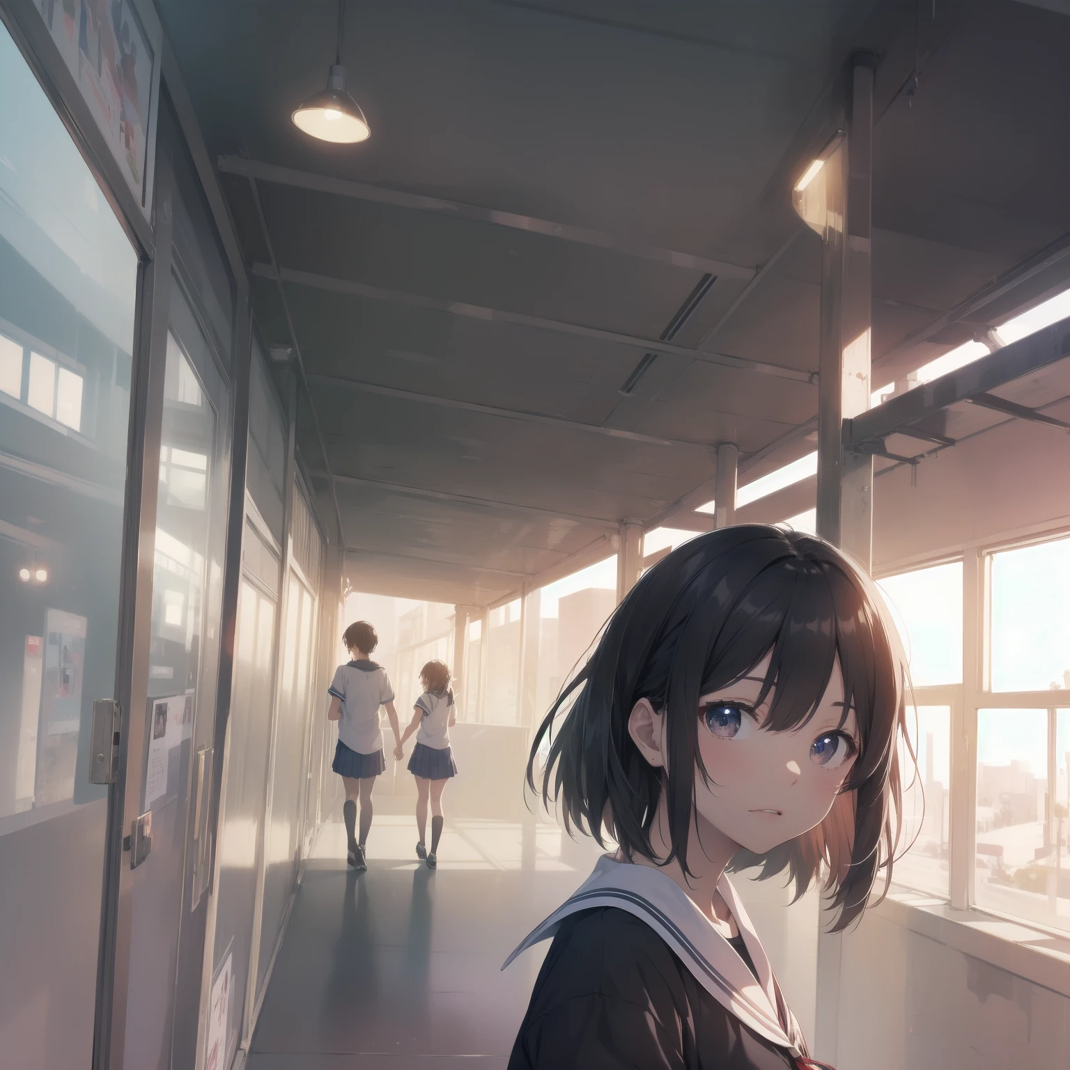 ultra-absurdres-Top quality by artist God, ultra-detailed, high resolution, anime moe artstyle, best anime 8k konachan wallpaper, pixiv contest winner, pool:2810, perfect anatomy,break, 1girl, (Please draw a girl walking sleepily to school alone. )break,(Solo,little female, 13-year-old:1.3),Full limbs, complete fingers,a junior high school student, (very short hair), short cut, flat chest, , small butt, small black eyes, beautiful detailed eyes, well-proportioned iris and pupils, expressive eyes, highres detailed hair, soft expression, salor school_uniform, sailor collar, serahuku, bow, pleated skirt,(Detailed Lighting), (Detailed background), in the School commute route. break,dewy skin, perspiration on the skin,skin texture, fine lines, pores, natural imperfections,light reflections, glossy skin, shiny skin,break, Best cinematic lighting powered by famous artist, 8k,beauty illustration,photoshop_(medium),very aesthetic,break,((artist:hana_kazari )), artist:clamp ,artist:carnelian ,artist:kantoku ,

