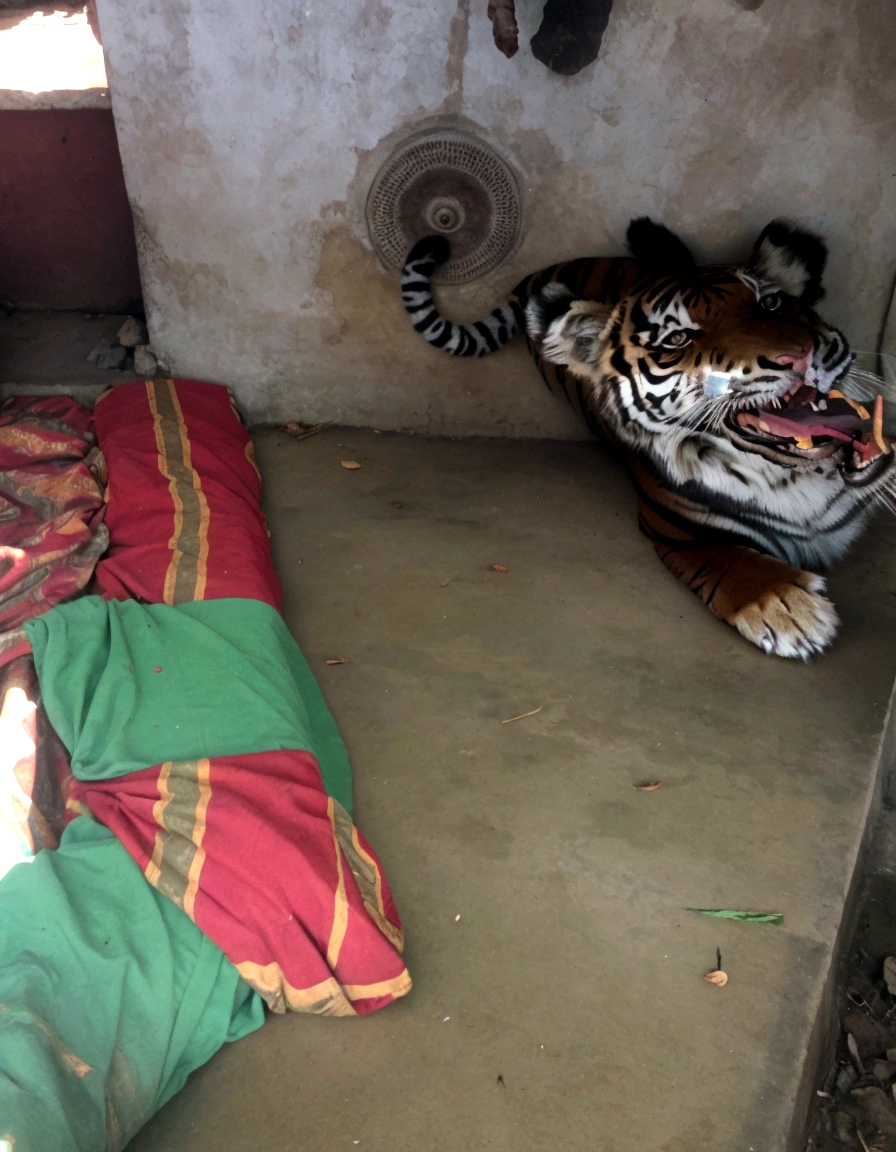 Bengal tiger lying on the ground