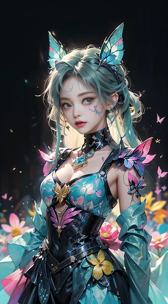 (masterpiece:1.1), (best quality:1.1), (Human Development Report:1.0), Ambient Light, Ultra-high quality,( Super detailed original illustrations), (1 Girl, Upper Body), ((Harajuku Fashion)), ((Flowers with human eyes, Eye disease)), Double contact, Fusion of fluid abstract art, glitch, (Original illustration composition), (Limited color blending, Maximalist art style, Geometric artstyle, Butterfly, junk art)
