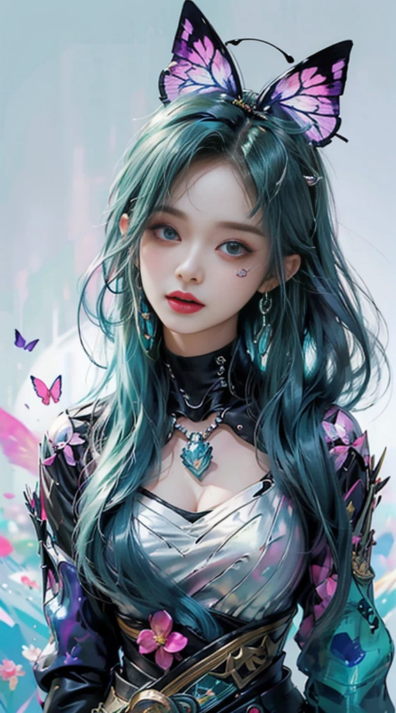 (masterpiece:1.1), (best quality:1.1), (Human Development Report:1.0), Ambient Light, Ultra-high quality,( Super detailed original illustrations), (1 Girl, Upper Body), ((Harajuku Fashion)), ((Flowers with human eyes, Eye disease)), Double contact, Fusion of fluid abstract art, glitch, (Original illustration composition), (Limited color blending, Maximalist art style, Geometric artstyle, Butterfly, junk art)