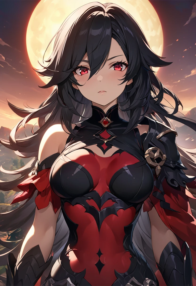 ((alone)), (Women), cherry red eyes, raven black hair, very long and messy hair., Vibrant Red Underhair.., (sculpted body), medium-large breasts, Thick, mature body, a closeup of a person with a scythe in a desolate land, Detailed anime key art, acheron, casimir art, Masamune Shiro, masamune, beautiful Women in demon slayer art, genshin, Heise Jinyao, shadowverse style, (no logos), eclipse, black powers, twilight landscape, Detailed clothing, eye reflection, depth of field, cinematic lighting, ray tracing, depth of field, cinematic lighting, ray tracing, UHD, High details, Best Quality, high resolution, high quality, Award-winning, super detail, Masterpiece, 8k, UHD, High details, Best Quality, high resolution, high quality, Award-winning, super detail, Masterpiece, 8k
