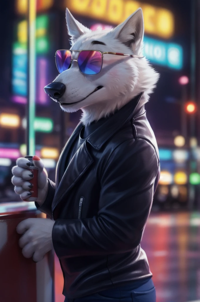 cute cartoon of a (gary \(zootopia\)) wearing a (leather jacket) and (sunglasses), solo, wolf, white fur,
BREAK,
background gay bar, neon lights, sexual depravity,
BREAK, (intricate, high detail, film photography, soft focus, RAW candid cinema, photorealism, realistic, photorealistic, analog style, subsurface scattering, masterpiece, best quality, ultra realistic, 8k),