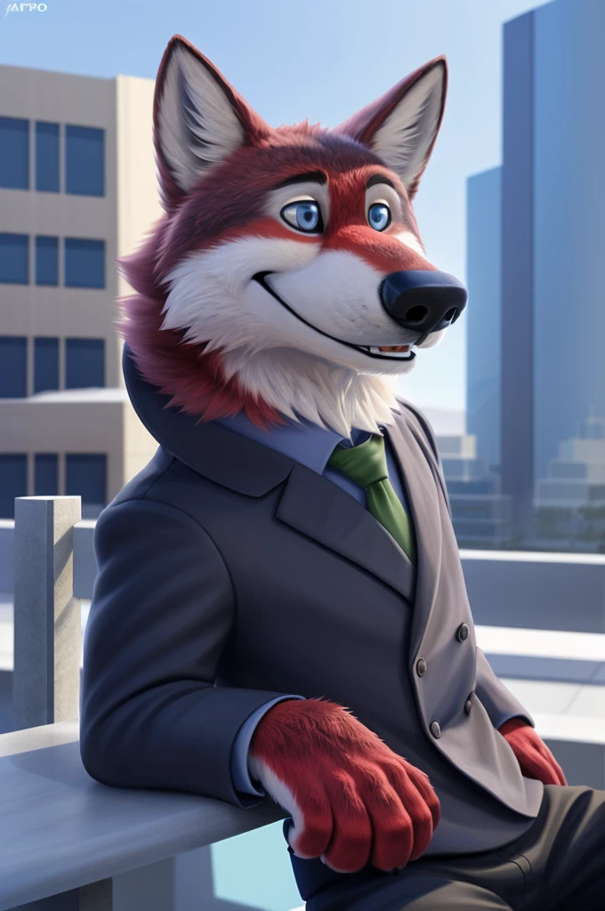 Ivan Wolfbach (сотрудник Аэропорта Domodedovo),high,Beautiful,slim,24 years,wolf, red fur,high Beautiful wolf, 24 years,(red body:1,3),beautiful blue eyes,Domodedovo, Russia, Аэропорт Domodedovo,gray shirt, green tie, trousers,Dog, wolf, detailed fur, a male, antro, paw pads, finger claws, per viewer, 5 fingers, paws, 5 fingers, day, digital photography, soft focus, Good mood на приеме,sitting in the dentist's office, Photorealism, realistic , Photorealism, digital style, from close walks around the city, Very close to the camera, digital photography, positive smile, Good, mood, green tie, dental treatment in hospital, they don't see well, pilot patch, 4 yellow stripes on sleeves,
masterpiece, Best quality, ultra realistic, 8 k)