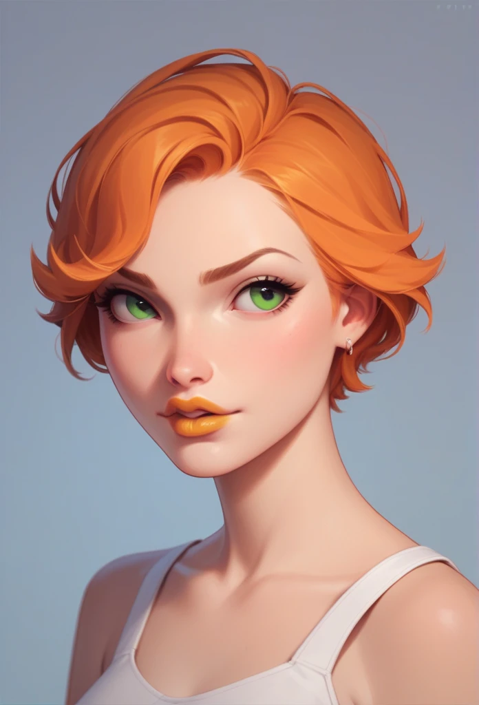 A fire girl with green eyes,orange hair and peach lips