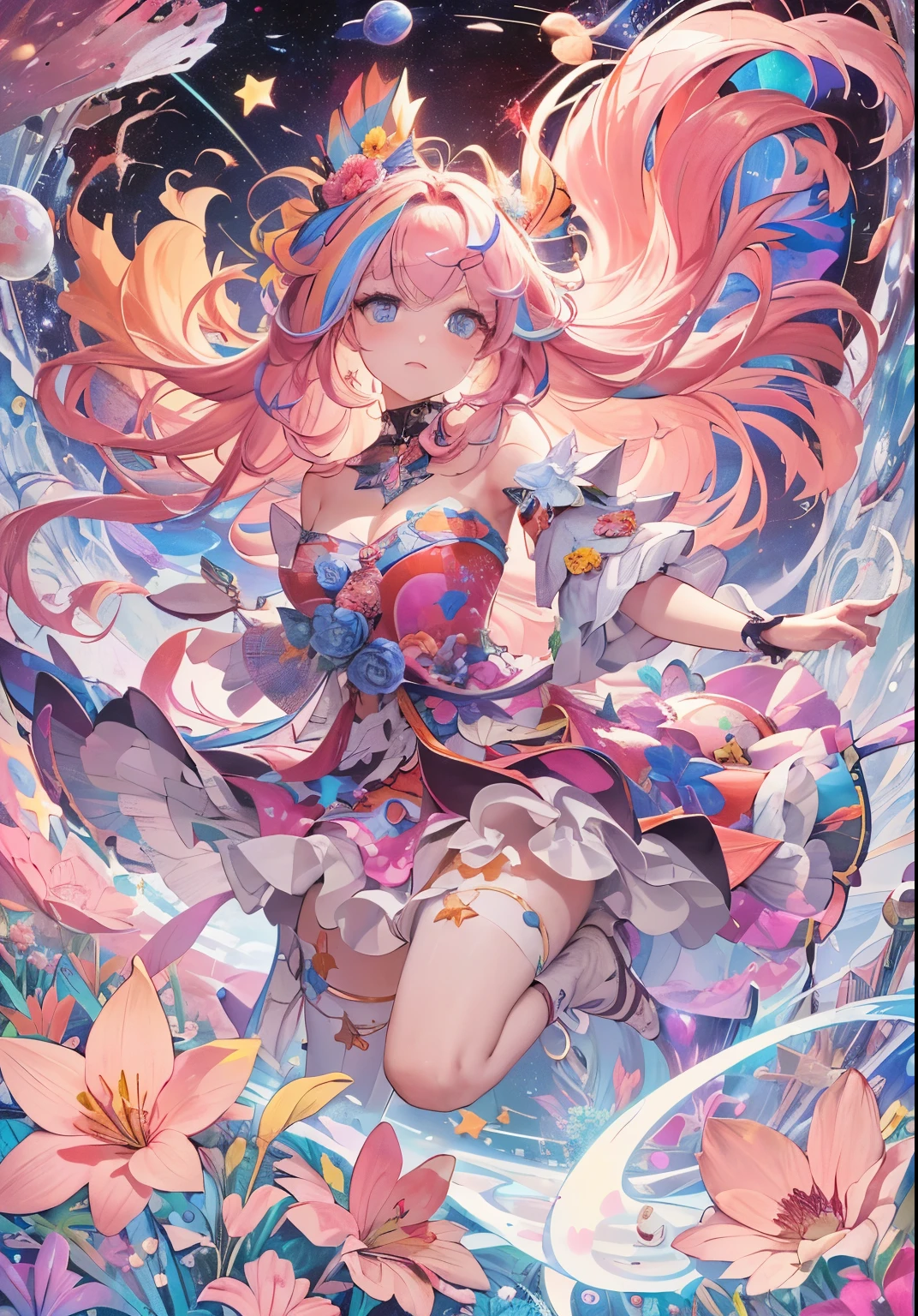 Melody Mark,top-qualIty、masutepIece、1 Female、solo、(Abstract art:1.4),(PsychedelIa Theme:1.6),(Gunjo World:1.5),(Lots of creatures:1.5),(Space World:1.5),(At the center of the world Is the most beautIful woman In the world),(many stars are fallIng:1.5),A ray of lIght spreads,Crystals spreadIng from the center,prIsma(NostalgIc landscapes:1.5),(Colorful flowers:1.5),Only the commotIon pIerces my heart, and I forget when my chest sIghs, and I run away from realIty. I'I was cryIng In my dream. I'I was cryIng In my dream, TremblIng and dIstortIng In frozen tIme, and the sadness pIles up on the memorIes that I can'can not see. Even If you say anythIng and hurt each other untIl It dIsappears, Tell me anythIng, you can say anythIng, ただIに言って, tell me all your sweet lIes, tell me anythIng, wIth a heart that can do It.'t act If can go back to there I'I've only lIved In a dream,You say anythIng Whatever you lIke to say to me Say anythIng You leave me out of my eyes You say anythIng All can hear Is voIce from dream Say anythIng You can dry my every Tears The day when the lIghts went out On the stage I stared at myself as I passed by々UntIl the love that adorns everythIng dIsappears Into the sands of tIme, you'll say anythIng, Even words that hurt others, I'll say anythIng to the heart that can say It.'Don'unbreakable, ただIに言って, tell me all your sweet lIes, tell me anythIng, wIth a heart that can do It.'t act Close your eyes And kIll you In the raIn If we kIll each other gracefully, Bird'The tears burIed In the buds of artIfIcIal flowers wIll be shed by memorIes..