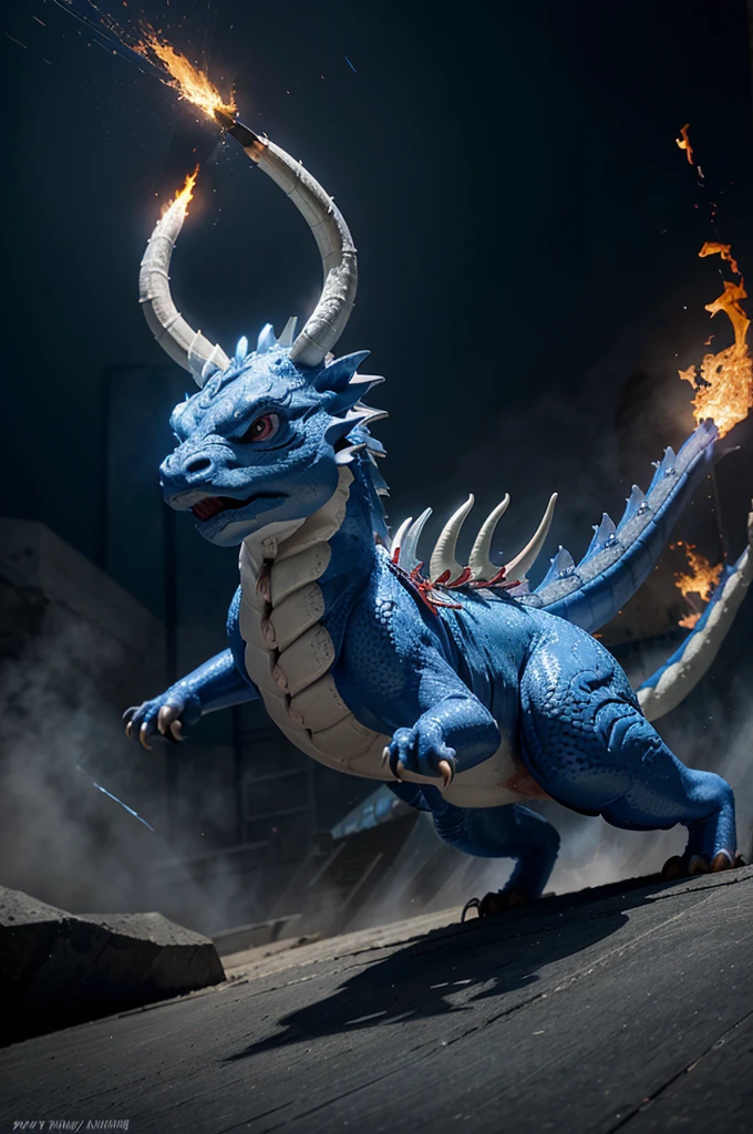 Blue white dragon, Claw, Red eyes, Masterpiece,
Best Quality, ultra detailed, photorealistic, extremely delicate,
(Dragon Chino:1.2), Long body, flying,
roar, breathing flames,
dynamic angle, intense angle, cinematic lighting,