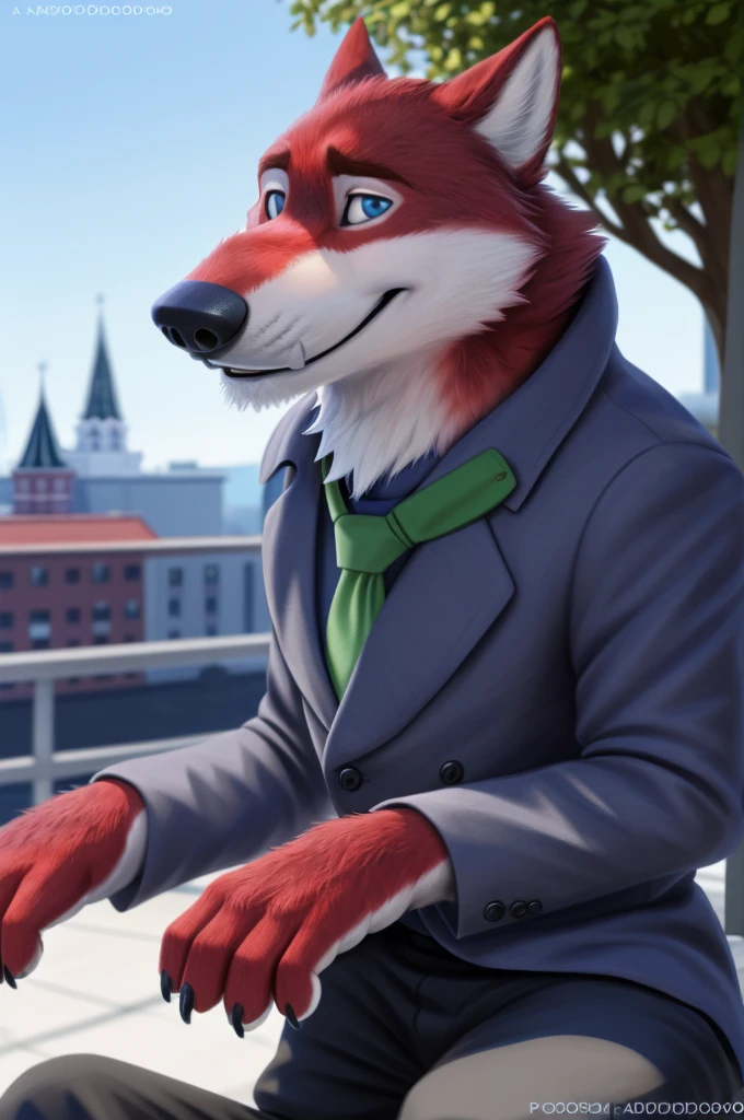 Ivan Wolfbach (сотрудник Аэропорта Domodedovo),high,Beautiful,slim,24 years,wolf, red fur,high Beautiful wolf, 24 years,(red body:1,3),beautiful blue eyes,Domodedovo, Russia, Аэропорт Domodedovo,gray shirt, green tie, trousers,Dog, wolf, detailed fur, a male, antro, paw pads, finger claws, per viewer, 5 fingers, paws, 5 fingers, day, digital photography, soft focus, Good mood на приеме,sitting in the dentist's office,have a toothache, Photorealism, realistic , Photorealism, digital style, from close walks around the city, Very close to the camera, digital photography, positive smile, Good, mood, green tie, dental treatment in hospital, they don&#39,I
masterpiece, Best quality, ultra realistic, 8 k)