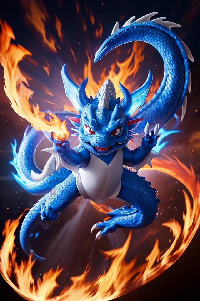 Blue white dragon, Claw, Red eyes, Masterpiece,
Best Quality, ultra detailed, photorealistic, extremely delicate,
(Dragon Chino:1.2), Long body, flying,
roar, breathing flames,
dynamic angle, intense angle, cinematic lighting,