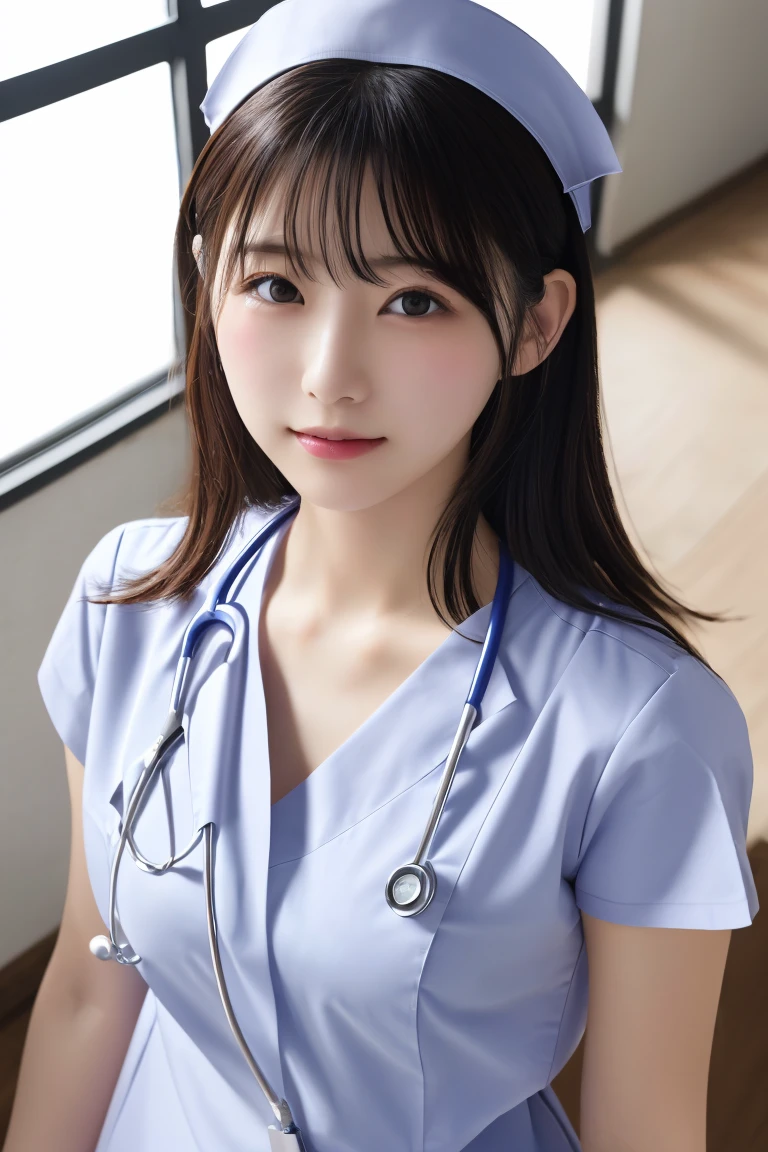 Highest quality, (Beautiful nurse:1.2)、Upper Body、Shoot from above、Show your 、Nipples