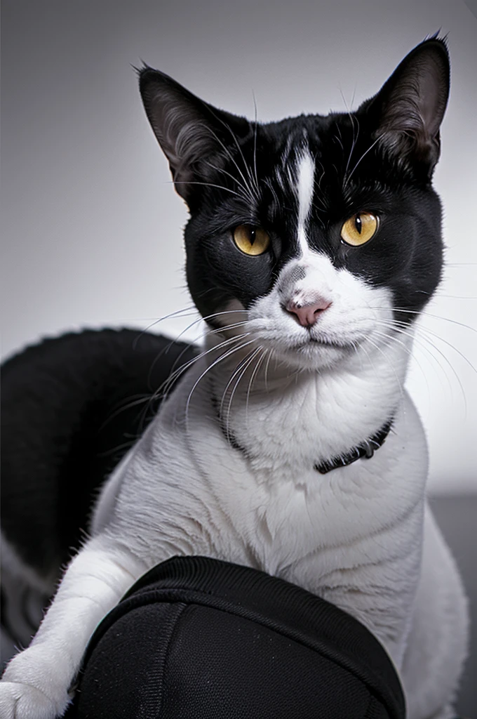 (8K、RAWE Photo、Highest quality、masterpiece:1.2)、(Real、Photorealistic:1.37)、Super detailed、Ultra-high resolution、1 pictur of cat, black and white
