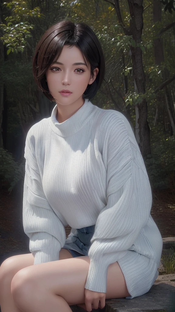 (masterpiece:1.3), (8K, Realistic, RAW Photos, Highest quality: 1.4), (One girl), Beautiful Face, (Realistic Face), (Black Hair, short hair:1.3), Beautiful hairstyle, Realistic eyes, Beautiful attention to detail, (Realistic Skin), Beautiful Skin, (sweater), Absurd, Charm, Ultra-high resolution, Ultra-realistic, Very detailed, Golden Ratio