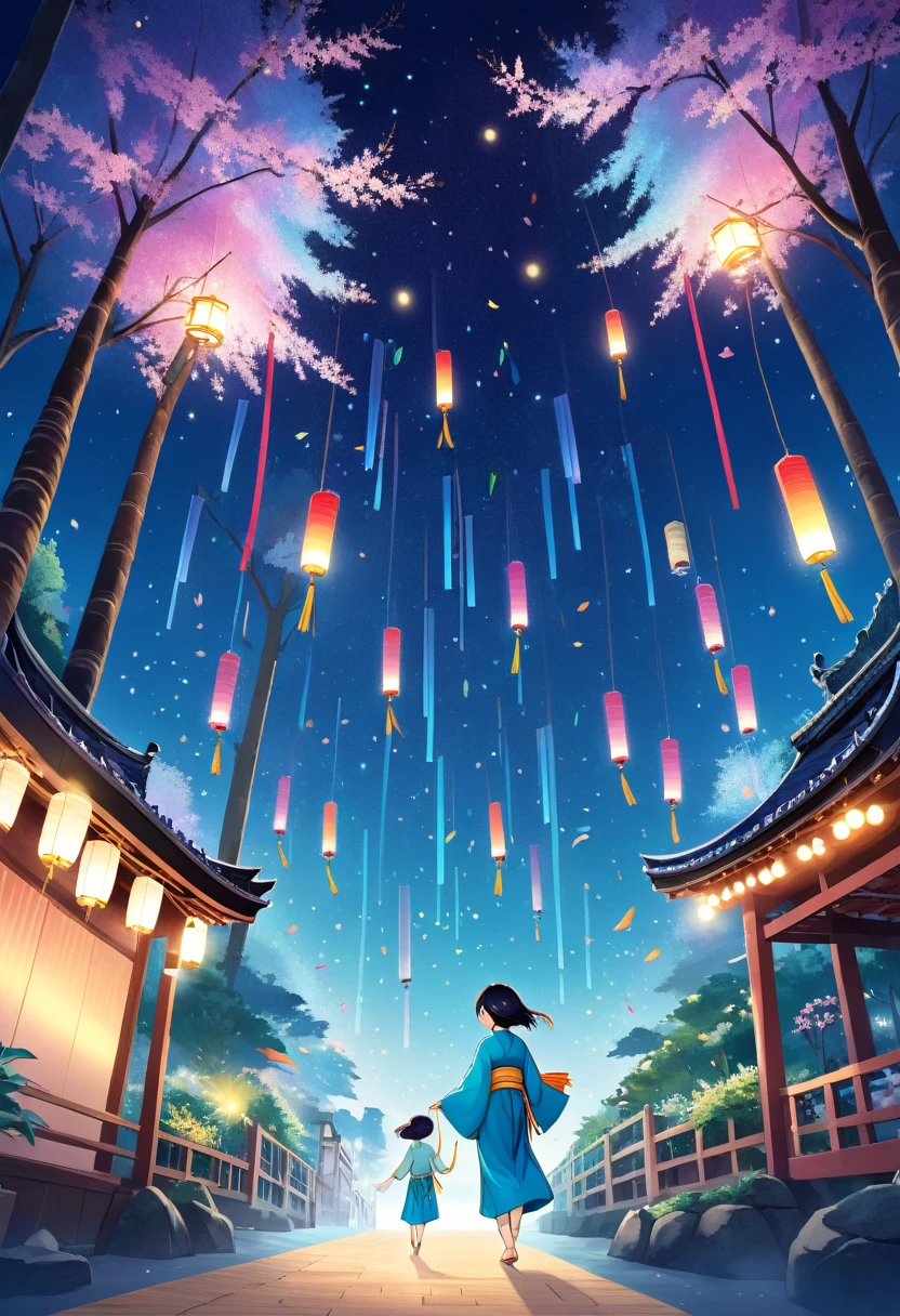 A dreamlike and beautiful illustration of Tanabata