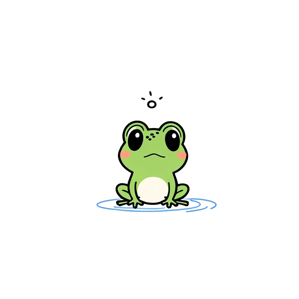 1frog only,simple,(white background:1.4),doodle,cute,chibi,scribble,minimalism,diagrammatic drawing