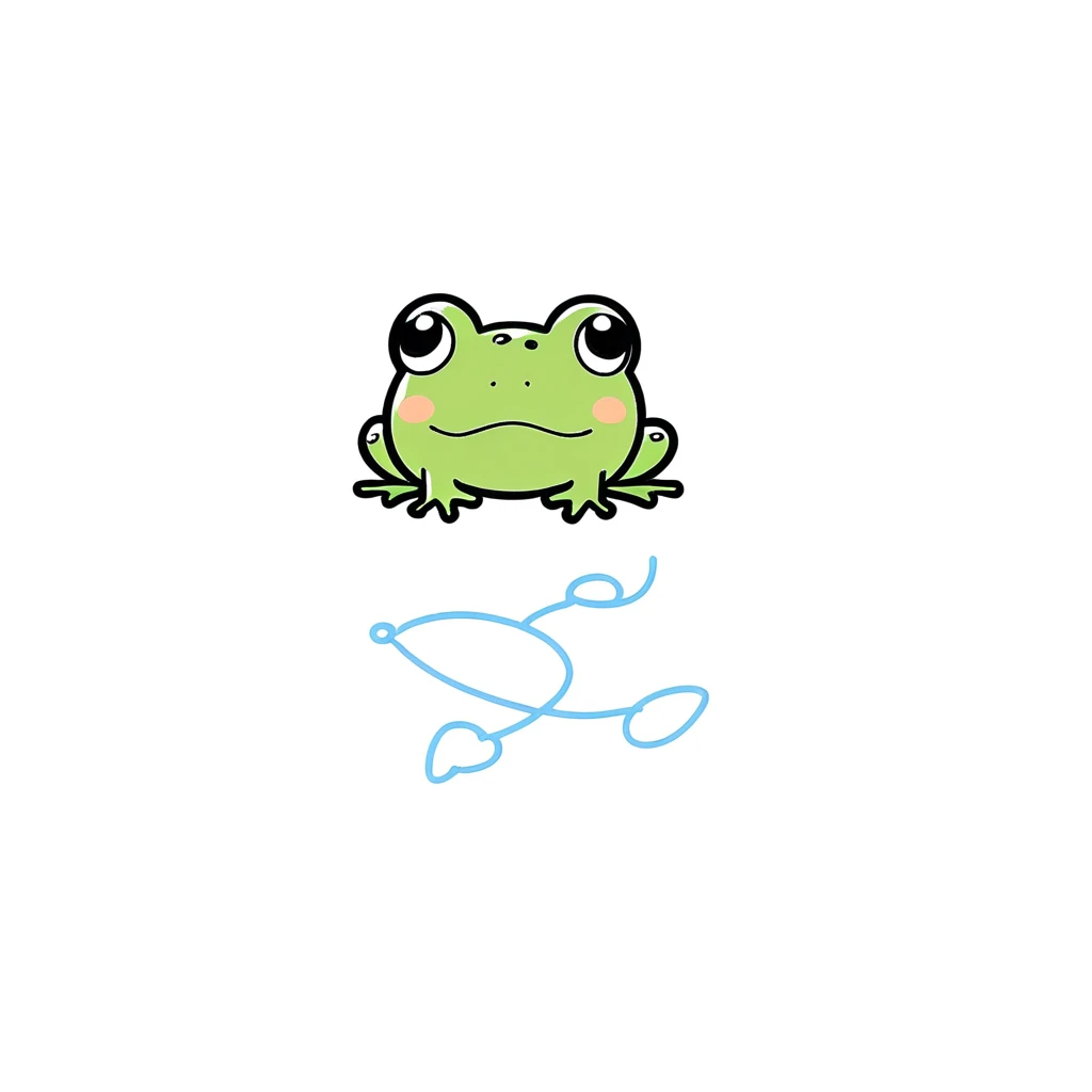 1frog only,simple,(white background:1.4),doodle,cute,chibi,scribble,minimalism,diagrammatic drawing