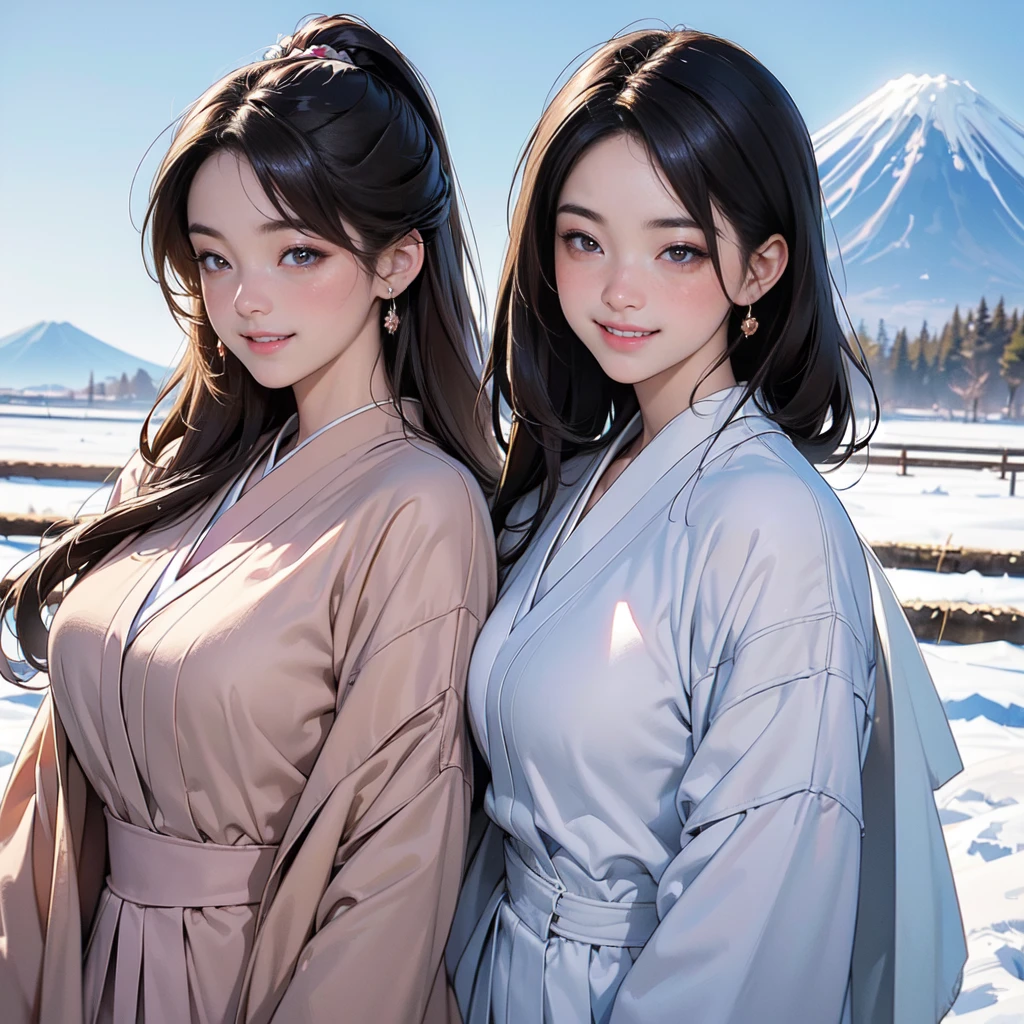 ((8K, RAW Photos, Highest quality, masterpiece)),((Showing the kimono from the obi up:1.5)), High-resolution RAW color photos、
Professional close-up photography, (Realistic, フォトrealism: 1.37),
(Highest quality), (Best Shadow), (Best illustrations),
High-quality images、Skin Radiance、Texture of skin and clothing、
Expression of fine eyes、Shiny Hair,Long Hair Girl, Manga inspired by Lee Jong-suk,
Trending on deviantart, realism, detailed manga style, Manga art style,
Perfect Line Drawing, Beautiful line art, digital manga art girl, K-POPアイドル,
Beautiful brown eyes, Fuller lips, Gorgeous face with attention to detail,
(Cute Smile), attractive, Innocent, (Perfectly detailed face),
(Detailed and carefully drawn hand) Photorealistic images, Written boundary depth,
(Japanese style princess cut hairstyle:1.5),
best quality, masterpiece, New Year,
Three Japanese high-school cute girls, ((looking straight:1.7)),
(Japanese-high-school-blazer-uniform:1.5),
Reddish bow tie, with a school bag,
((gently smiling:1.7)),
((upper arms hidden by clothes and hair:1.5)),
(innocent and pure high-school-girls:1.7)
((white short scarf:1.2)), ((white feather shawl:1.2)),
(separately side by side:1.5),
shrine background, (mount Fuji:1.3), ((snow))
winter(season), (outdoors:1.5)