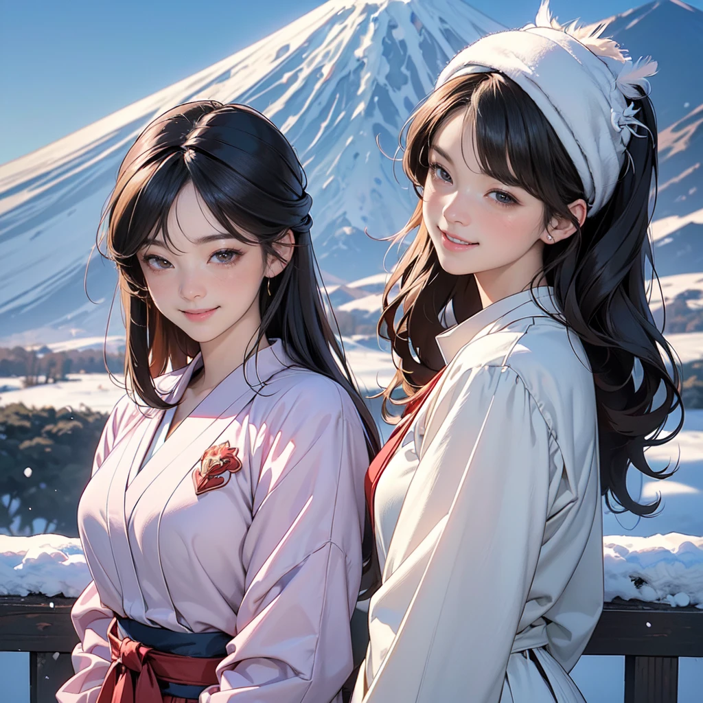 ((8K, RAW Photos, Highest quality, masterpiece)),((Showing the kimono from the obi up:1.5)), High-resolution RAW color photos、
Professional close-up photography, (Realistic, フォトrealism: 1.37),
(Highest quality), (Best Shadow), (Best illustrations),
High-quality images、Skin Radiance、Texture of skin and clothing、
Expression of fine eyes、Shiny Hair,Long Hair Girl, Manga inspired by Lee Jong-suk,
Trending on deviantart, realism, detailed manga style, Manga art style,
Perfect Line Drawing, Beautiful line art, digital manga art girl, K-POPアイドル,
Beautiful brown eyes, Fuller lips, Gorgeous face with attention to detail,
(Cute Smile), attractive, Innocent, (Perfectly detailed face),
(Detailed and carefully drawn hand) Photorealistic images, Written boundary depth,
(Japanese style princess cut hairstyle:1.5),
best quality, masterpiece, New Year,
Three Japanese high-school cute girls, ((looking straight:1.7)),
(Japanese-high-school-blazer-uniform:1.5),
Reddish bow tie, with a school bag,
((gently smiling:1.7)),
((upper arms hidden by clothes and hair:1.5)),
(innocent and pure high-school-girls:1.7)
((white short scarf:1.2)), ((white feather shawl:1.2)),
(separately side by side:1.5),
shrine background, (mount Fuji:1.3), ((snow))
winter(season), (outdoors:1.5)