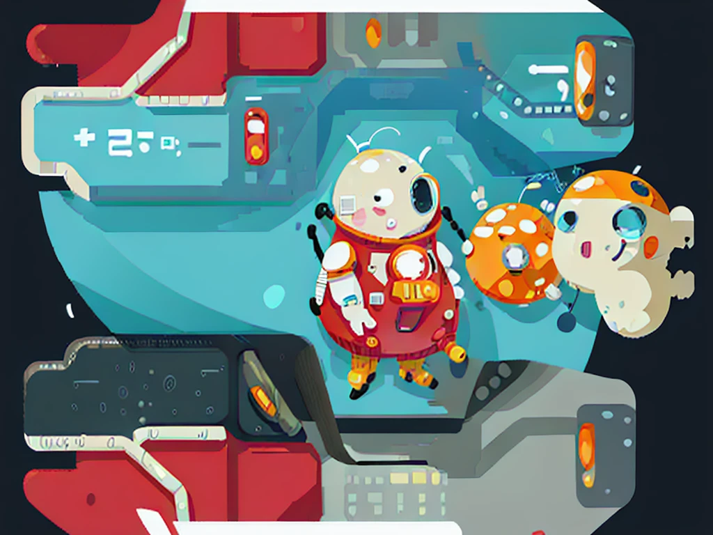 Space suit,Cartoon,Space car side,Heavy Line Drawing,Vehicles with steering wheels,Fusion Mecha Parts,highly detailed panel cuts,线条分割成Different colored tiles,Different colored tiles,Color blocks,Gorgeous,Bright,Compared,High purity pictures,Tianhe-2 Car,Mechanical car frame,There is a mechanical gripper in front of the car,Space suit,astronaut,Oxygen backpack,Oxygen tubes,Space suit pressure tube,finger,Cockpit,nuclear powerBattery模块,Battery,nuclear power,Reference black wireframe