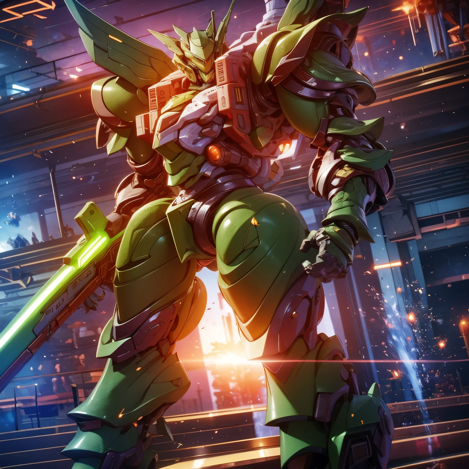 (work of art, best qualityer:1.5).Slender mech holding a medium-sized shotgun. The twig-looking thrusters. (A more rounded and smooth body shape: 2, green snake shield: 1.5). Carried two spare weapons, a closed-barreled shotgun and a heavy-caliber pistol. Extremely detaild, 8K, HDR, naturallight, cinematic lighting, masterpiece-anatomy-perfect, ultra HD, (Space Combat:1.5, Battlefield:1.5), RAW photo, metallic, professional, ultra-fine painting, perfect body proportions, anatomically correct, uhd, real texture material, Anti-Aliasing, FKAA, TXAA, SSAO, Post Processing, Post Production, Tone Mapping, CGI, VFX, SFX, hyper maximalist, Volumetric, ultra photorealultra-detailed intricate details.