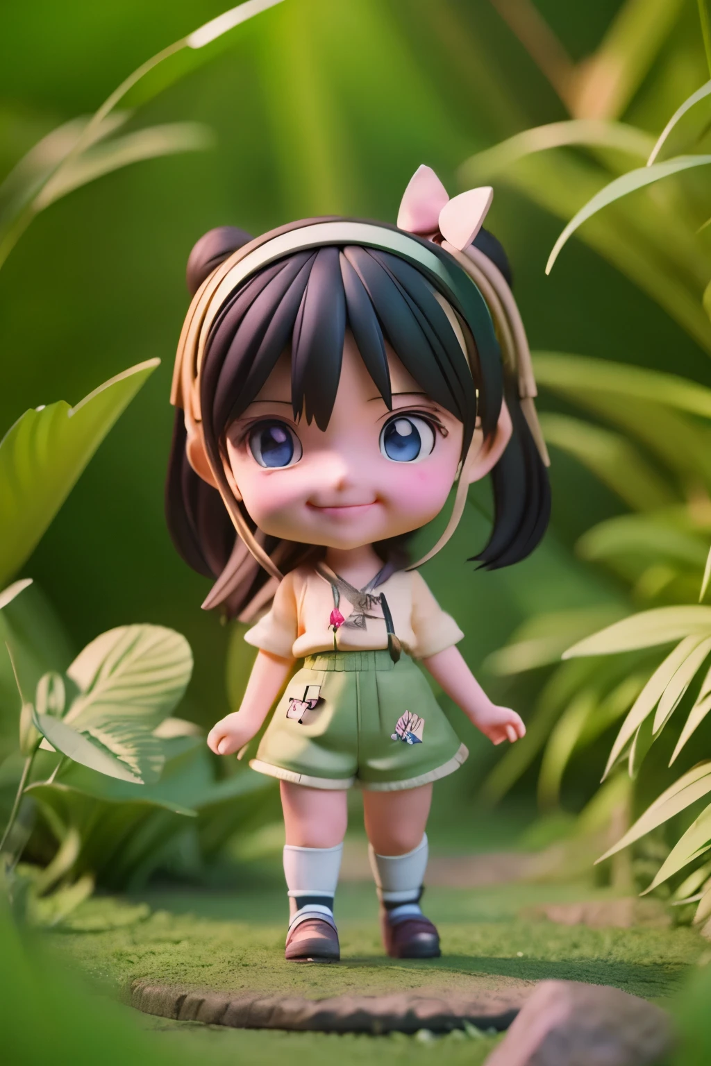 There are posters of cartoon characters, Female Explorer Mini Cute Girl, walking in a wilderness, Jungle in the city, Animation-style rendering, Cute 3D rendering, small character. Unreal Engine 5, Stylized anime, Cute and detailed digital art, Atei Gailan 8K, Stylized 3D rendering, Adventure surreal rendering, Anime style 3D, 3D rendering style、Highest quality、quality、16k、Sensual smile、Shorts、Cami、