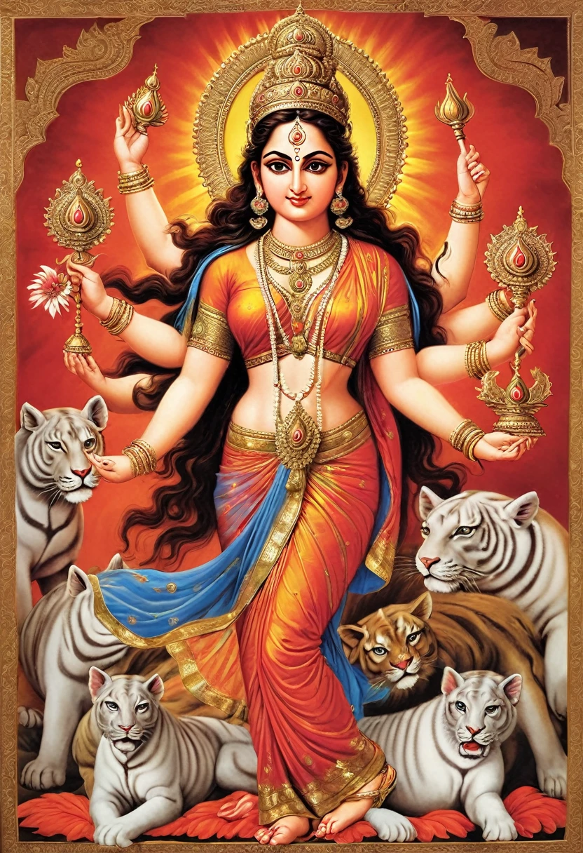 "Depict Goddess Durga's breasts forming from the energy of Chandra, symbolizing nourishment and compassion."