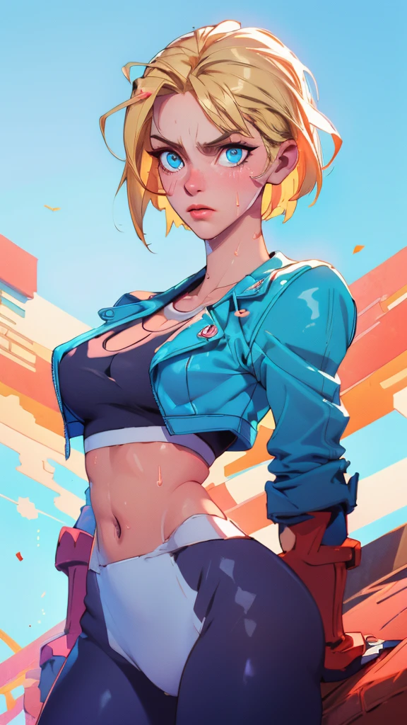 ((((masterpiece, best quality, high resolution)))), Extremely detailed 8K, 1 female, (Cammy White) wearing her Cammy White outfit, (Ultra HD, Ultra-detailed, Highly detailed, Highly realistic, Ultra-realistic, photograph realistic), (1girl:1.5), (Realistic short blond hair), (dynamic poses), facing at camera, looking at viewer, (a serious focus face), (regular blue eyes, sharp eyes), (perky breasts:1.2), (beautiful detailed face, beautiful detailed eyes), ((slightly sweating)), (preparing for a workout), sweat, glow, (sunbeam, sunlight), ((cowboy shot)), streets background, seductive, EnvyBetterHands LoCon,