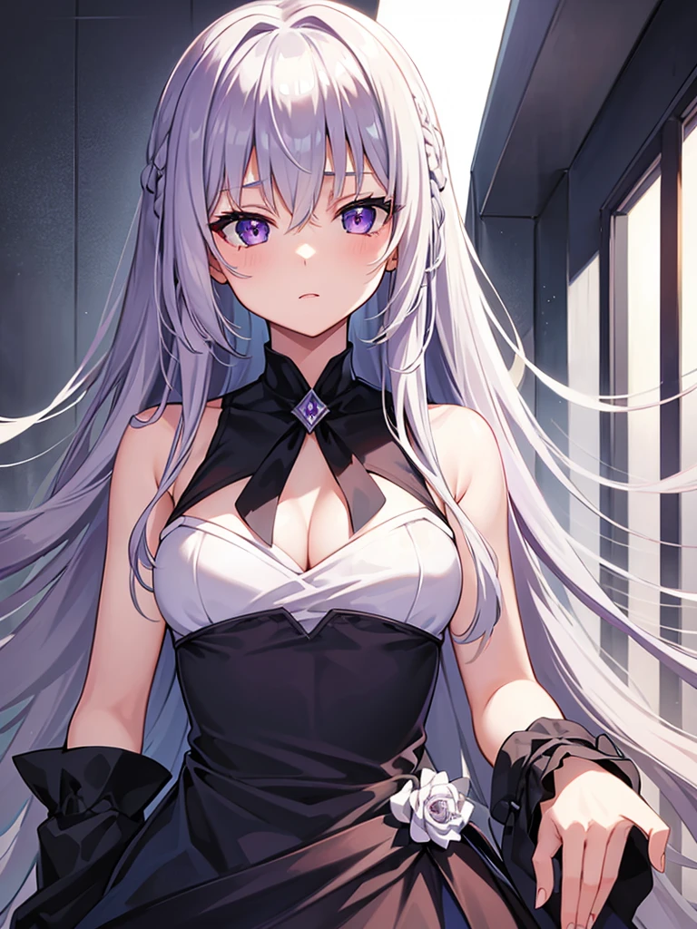 masterpiece, Highest quality, One girl, Elaina_(May_no_gossip), Silver Hair, Purple eyes, Long Hair, Have