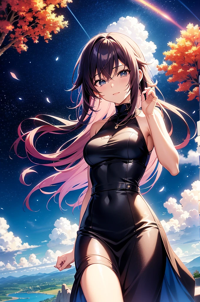 anime scenery of a guy and a girl standing on a rock looking at the sky, cosmic skies. by makoto shinkai, makoto shinkai cyril rolando, beautiful anime scene, romantic anime scene, anime sky, anime art wallpaper 4 k, anime art wallpaper 4k, anime art wallpaper 8 k, anime beautiful peace scene, in style of makoto shinkai, 4k anime wallpaper
