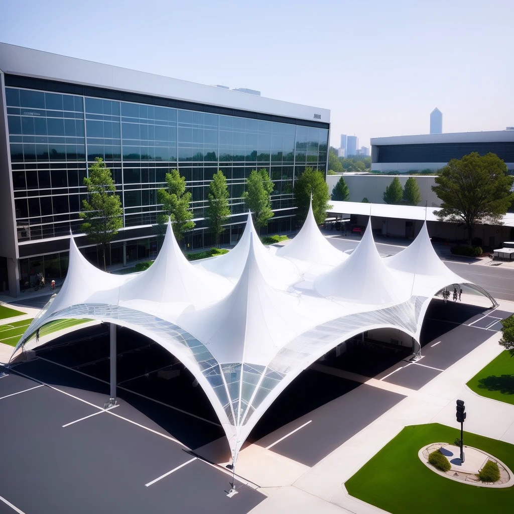 architecture物前的一个大型白色tent的视图, tentarchitecture, Canopies, Covered outdoor stage, canopee, architecture, Perfect structure, Detailed wide angle shot, Wide Angle Exterior 2022, high quality architecture art, Futuristic structure, tent, cool skydome, Crisp, high-quality rendering, Awesome Award Winning, pavilion,Smooth surface