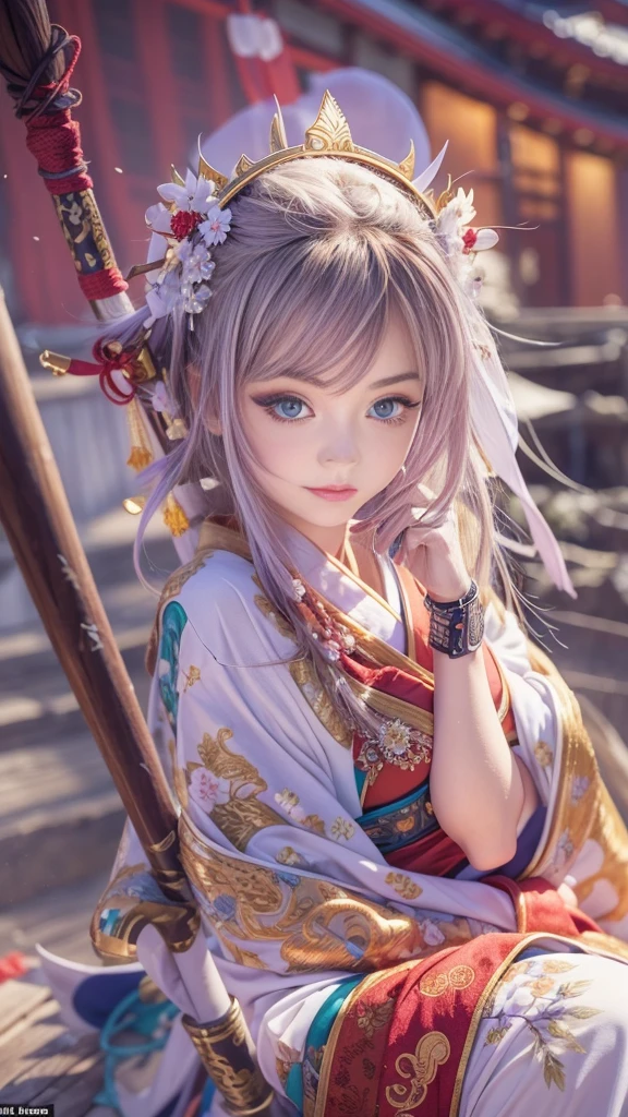 (32k:1.5, Highest quality, masterpiece, Ultra-high resolution), Perfect dynamic composition, Professional camera work, mysteriousな肖像画, Cinematic Light, Highly detailed skin and facial textures:1.3, Ultra-detailed, Detailed eyes, (Ride the Red Dragon, With a mysterious stick), (Rebellious:1.3, Fantastic:1.2, tradition:1.2, Majestic:1.2), One Girl, Age 25, cute sexy slim goddess, Incredibly slim body, Fair skin, (smile:0.9, Totally captivates you:1.0), (Japanese Shrine Maiden Costume:1.3), (Ample breasts:0.9), (Buckshot, Calm pose), (Beautiful Blue Eyes, Beautiful erotic eyes:0.85), Sensual sitting position:0.4, (Feel the beautiful eroticism:0.9), (romantic, dramatic, mysterious), Object of admiration, Artistic, Innovative, attractive, sense of openness, sense of cleanliness, Heartful, Fancy, exciting, Extreme, ((Too cute beauty:0.9)), Great background