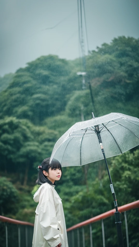 ((crane))、bird、Rainy Sky、1girl,from below