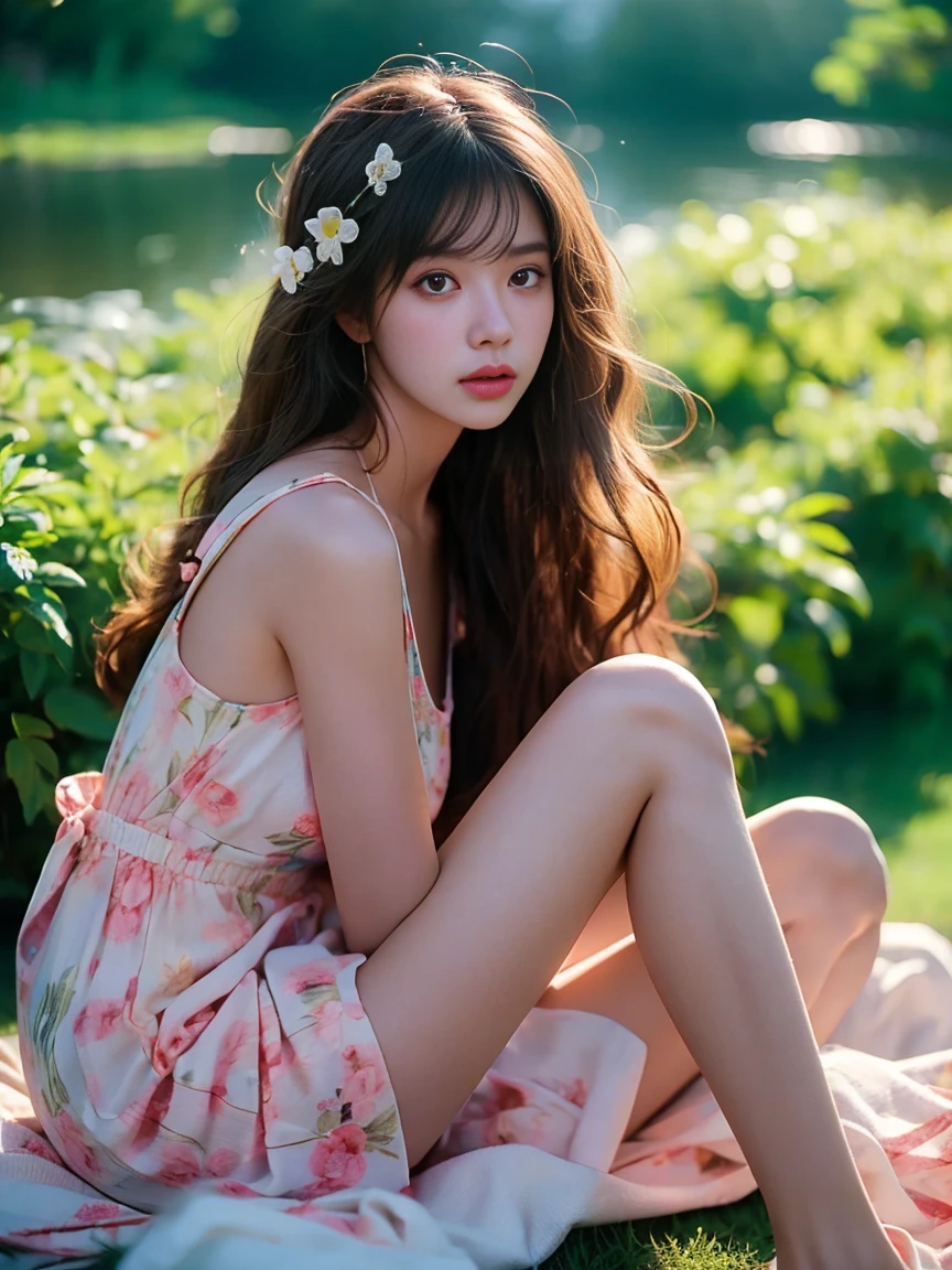 spring，1girl，((beautiful eyes))，((Perfect and refined limbs))，Sitting，在Grass地上，tent，flower，outdoor，Tree，landscape，daytime，Sky，cloud，Grass，橙flower，白flower，nature，Vague，红flower，(masterpiece，Best quality:1.2)，lifelike，Reality，梦幻般的Light芒，错综复杂的detail，Ultra Detailed，detail，High contrast，美丽细致的Light芒，Bright，更多detail，精细发Light，very fine 8K CG wallpaper，Depth of Field，Abuse of color difference，Soft colors，非常精致的Light线，眩Light，Light，Light粒子，reflection，