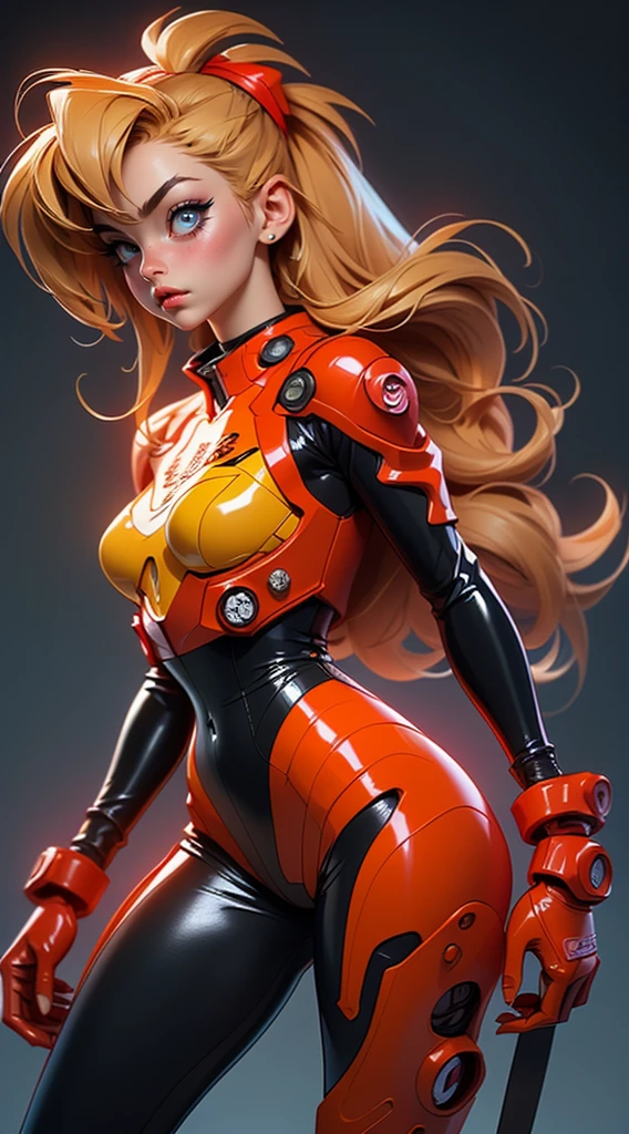 rear view, backside view,((The best quality, better resolution, Award-winning portrait, Official Art)), ((perfect masterpiece)), ((realist)) and ultra detailed photography of a nerdy cyberpunk souryuu asuka langley girl with gothic and post apocalyptic colors.. She has ((long blonde hair)), Carry a (Harajuku inspired cyberpunk tech top) and a (Harajuku inspired cyberpunk tech clothing bottom:1.2) , ((the most beautiful and sexy aesthetic)), sexy, Super huge tits hugely giant, Cleavage showing, hot,(souryuu asuka langley latex bodysuit:1.4),Detailed eyes, detailed hands,