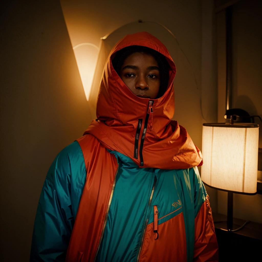 tree masked hooded young men color coridor neon liminal space cold light tamisé backroom