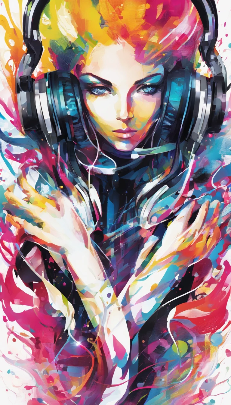 Imagine a stunning display of fiery chaos, with sparks and flames bursting forth from behind a pair of headphones. The headphones themselves are adorned with a unique and colorful design, adding a touch of personality to the explosive scene. The rendering style of this image is bold and vibrant, capturing the intensity and energy of the moment.