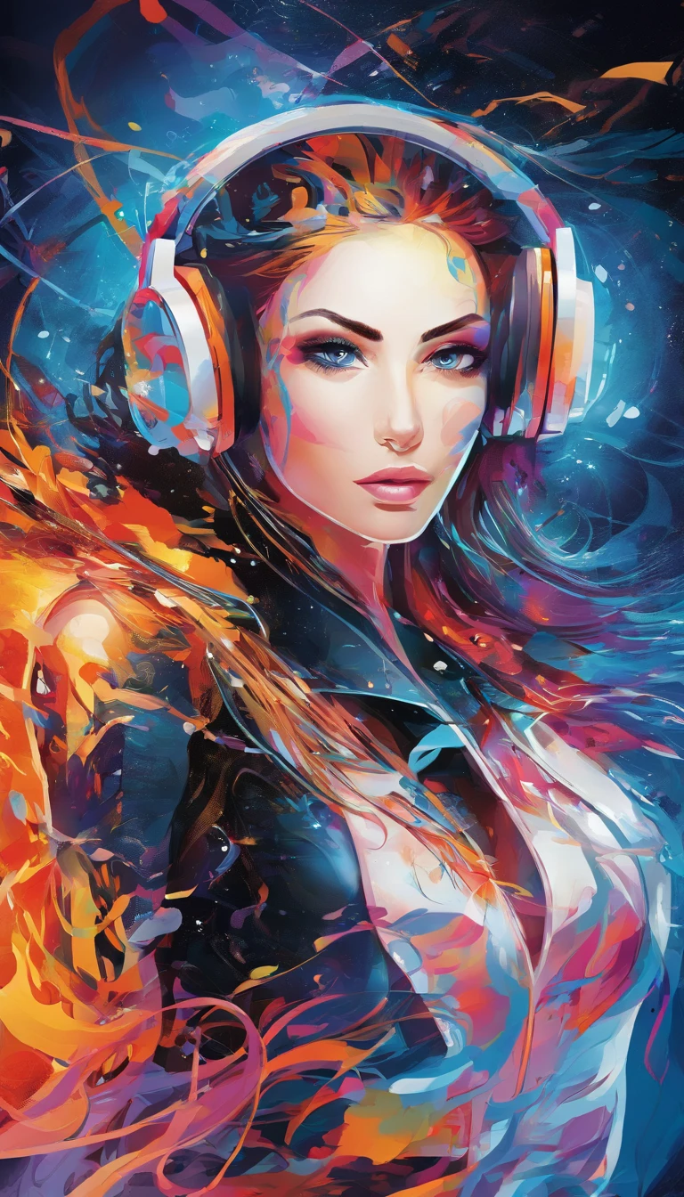 Imagine a stunning display of fiery chaos, with sparks and flames bursting forth from behind a pair of headphones. The headphones themselves are adorned with a unique and colorful design, adding a touch of personality to the explosive scene. The rendering style of this image is bold and vibrant, capturing the intensity and energy of the moment.